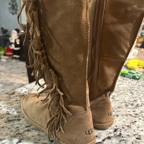 UGG Tan Fringe Over the Knee Boots - Picture 3 of 3
